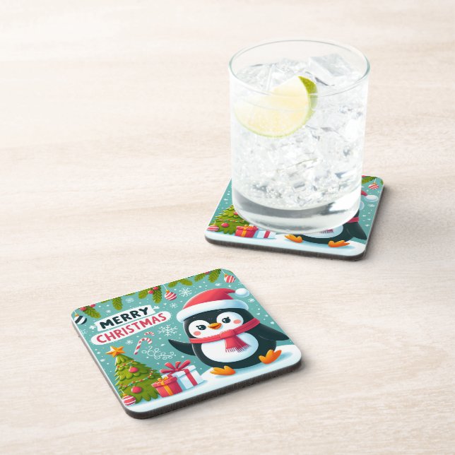 Winter Whimsy: Festive Penguin  Coaster (Right Side)
