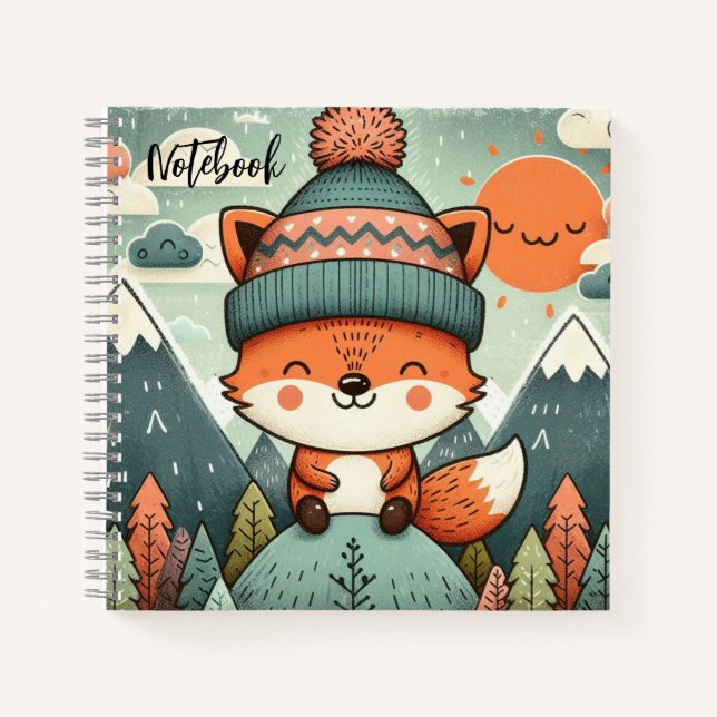  Winter Whimsy – Fox in a Fluffy Hat Notebook (Front)