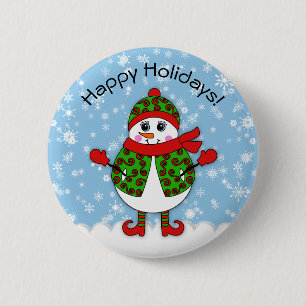 Winter Whimsy Lady Snowman Happy Holidays 6 Cm Round Badge