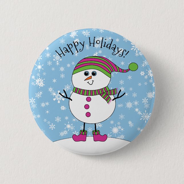 Winter Whimsy Snowman Happy Holidays 6 Cm Round Badge (Front)