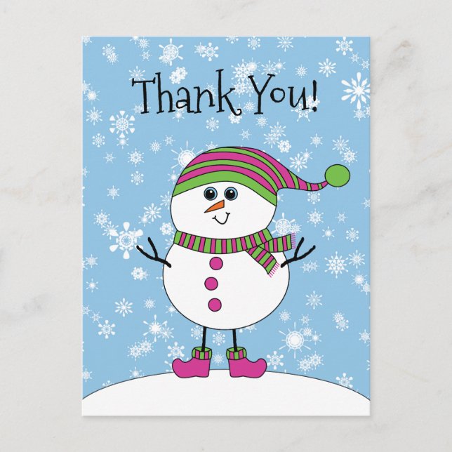 Winter Whimsy Snowman Thank You Postcard (Front)