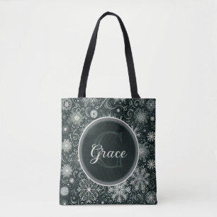 Winter Whirl: Enchanting Snowflakes in Motion Tote Bag