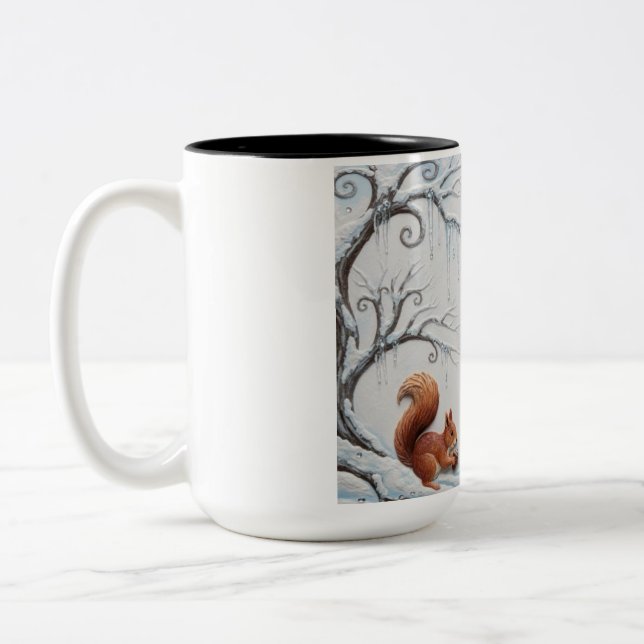 Winter Whispers and Squirrel Dreams Two-Tone Coffee Mug (Left)