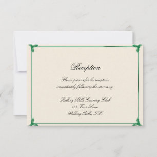 Winter White and Green Mistletoe Wedding Reception Invitation