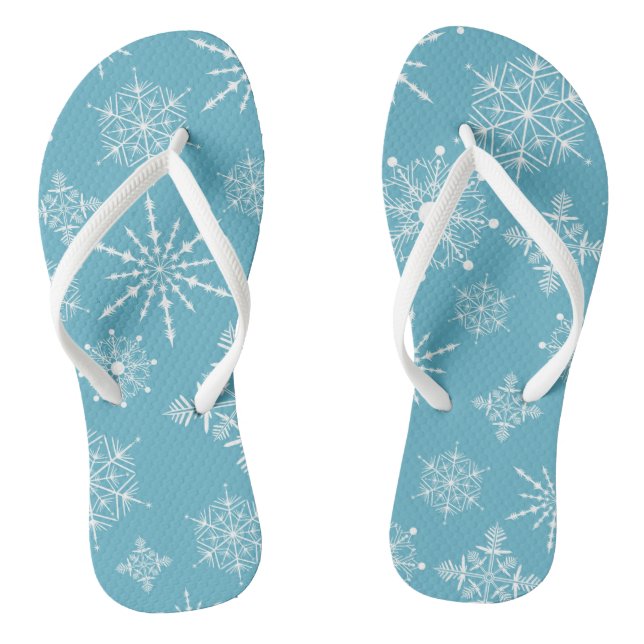Winter White and Ice Blue Snowflakes Flip Flops (Footbed)