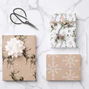 Winter White and Kraft Holiday Assortment of Wrapping Paper Sheet