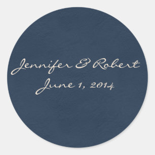 Winter White and Navy Blue Monogram Classic Round Sticker