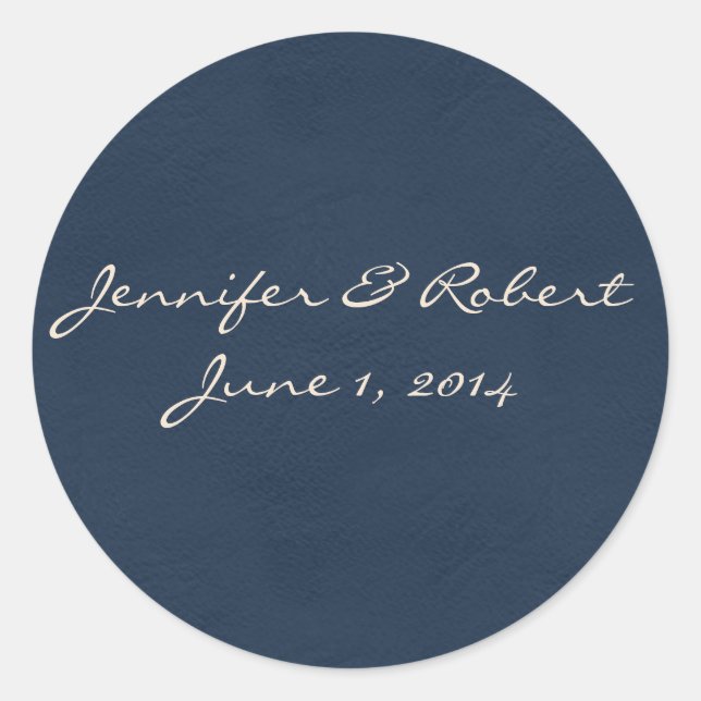 Winter White and Navy Blue Monogram Classic Round Sticker (Front)