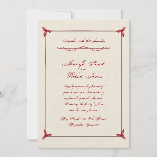 Winter White and Red Mistletoe Wedding Invitation (Front)