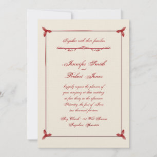 Winter White and Red Mistletoe Wedding Invitation