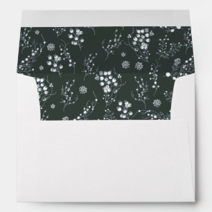 Winter white berries on green velvet pattern envelope