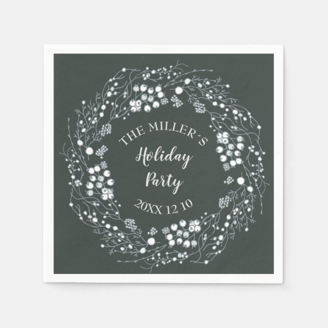 Winter White berries wreath on velvet green Napkin (Front)