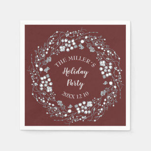 Winter White berries wreath on velvet red Napkin