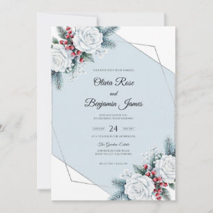Winter White Berry Wedding Invitation