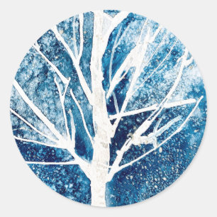 Winter white birch tree Christmas Classic Round Sticker