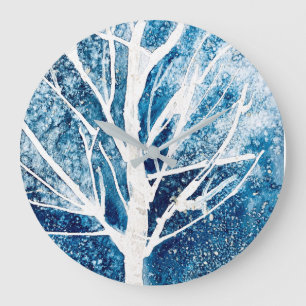 Winter white birch tree Christmas Large Clock