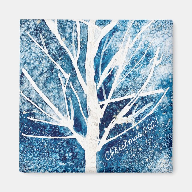 Winter white birch tree Christmas Magnet (Front)