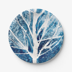 Winter white birch tree Christmas Paper Plate