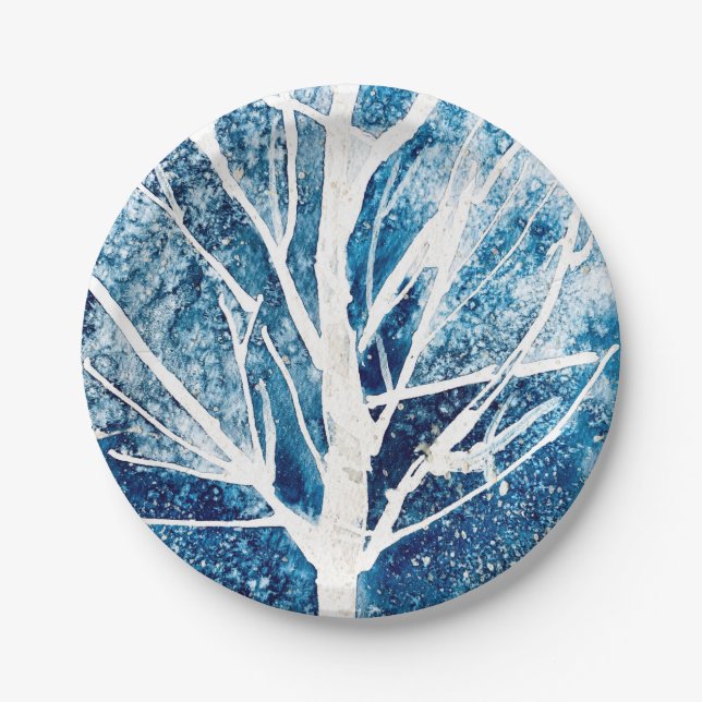Winter white birch tree Christmas Paper Plate (Front)