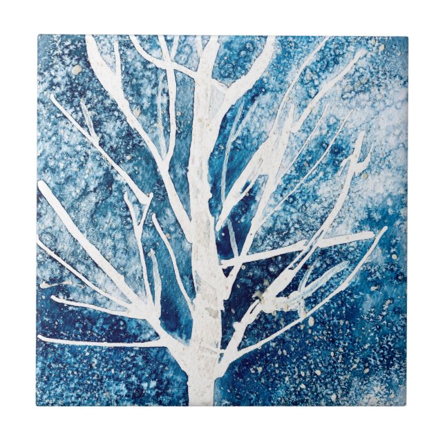 Winter white birch tree Christmas Tile (Front)