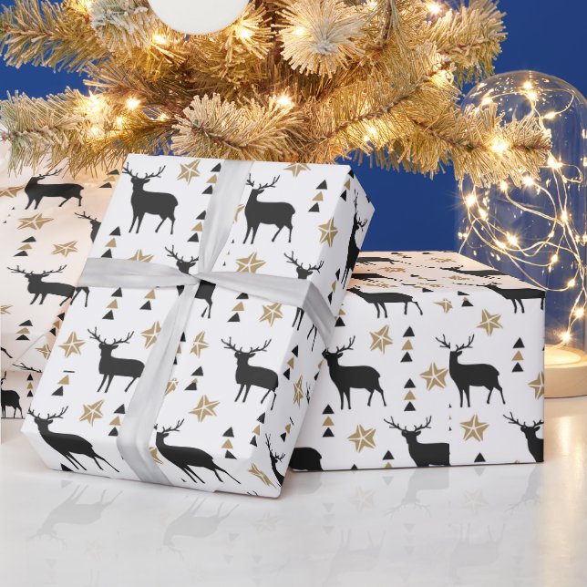 Winter White Black & Tan Deer Pattern Wrapping Paper (Holidays)