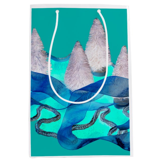 Winter White blue Christmas trees elegant Medium Gift Bag (Front)