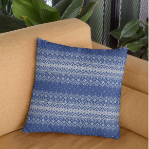 Winter White & Blue Fair Isle Knitting Pattern Cushion