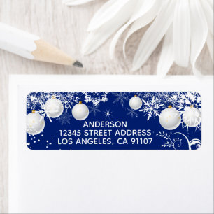 Winter White & Blue  Return Address Labels