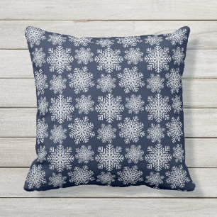 Winter White Blue Snowflakes Wonderland Pattern Cushion