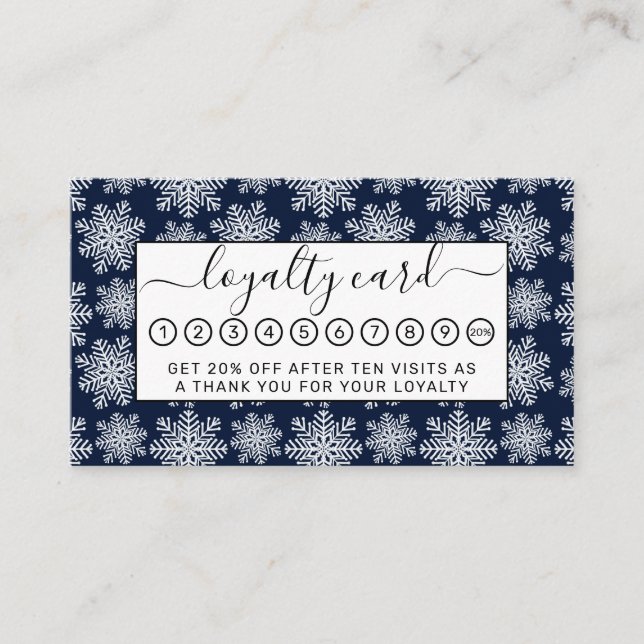Winter White Blue Snowflakes Wonderland Pattern Loyalty Card (Front)