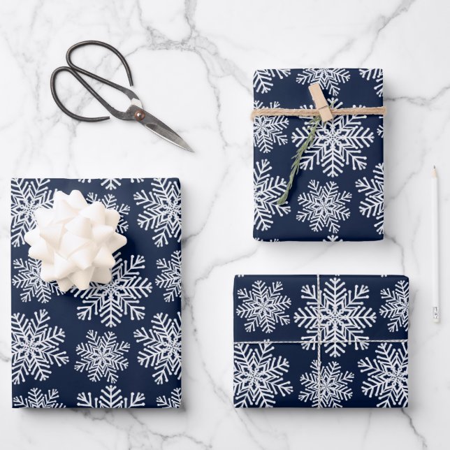 Winter White Blue Snowflakes Wonderland Pattern Wrapping Paper Sheet (Front)