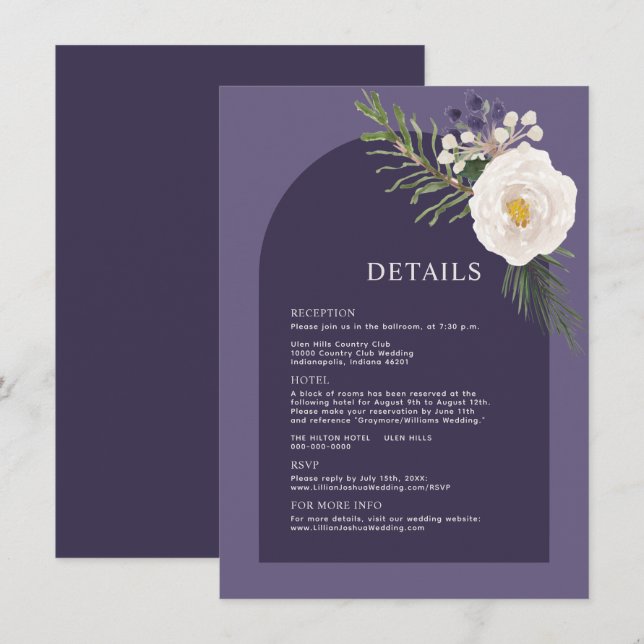 Winter White Botanical Purple Wedding Details (Front/Back)