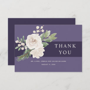 Winter White Botanical Purple Wedding Thank You Card
