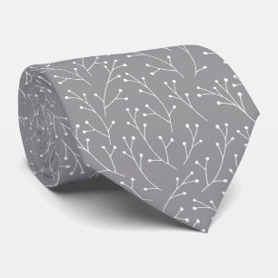 Winter White Branches on Dove Grey Tie