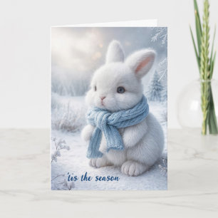 Winter White Bunny For Christmas Holiday Card