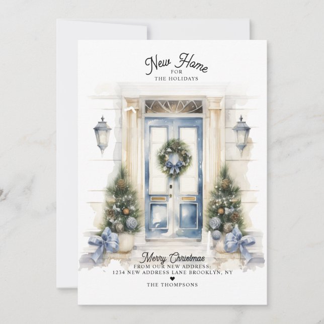 Winter White Christmas Door New Home Moving Holiday Card (Front)