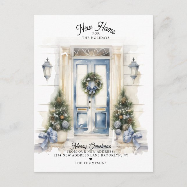 Winter White Christmas Door New Home Moving Holiday Postcard (Front)