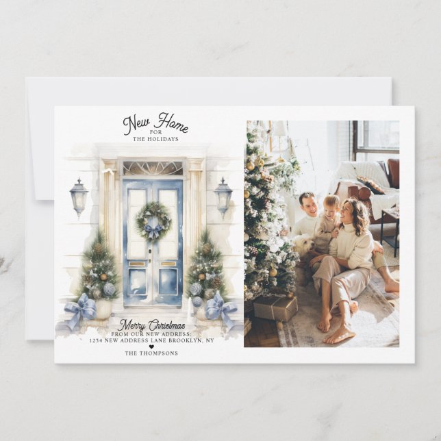 Winter White Christmas Door New Home Photo Moving Holiday Card (Front)