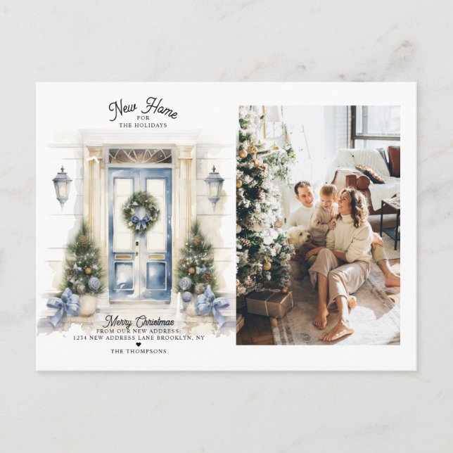 Winter White Christmas Door New Home Photo Moving Holiday Postcard (Front)
