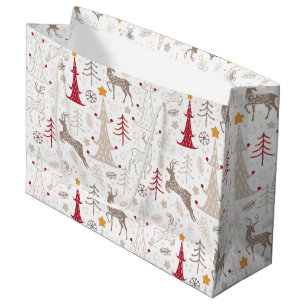 Winter White, Christmas Tree and Deer Large Gift Bag