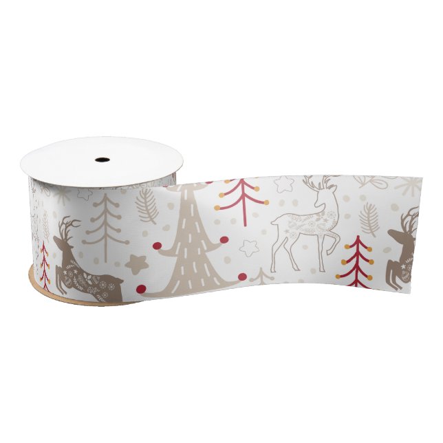 Winter White, Christmas Tree and Deer Satin Ribbon (Spool)