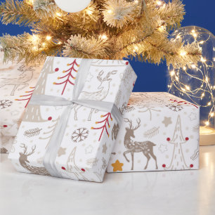 Winter White, Christmas Tree and Deer Wrapping Paper