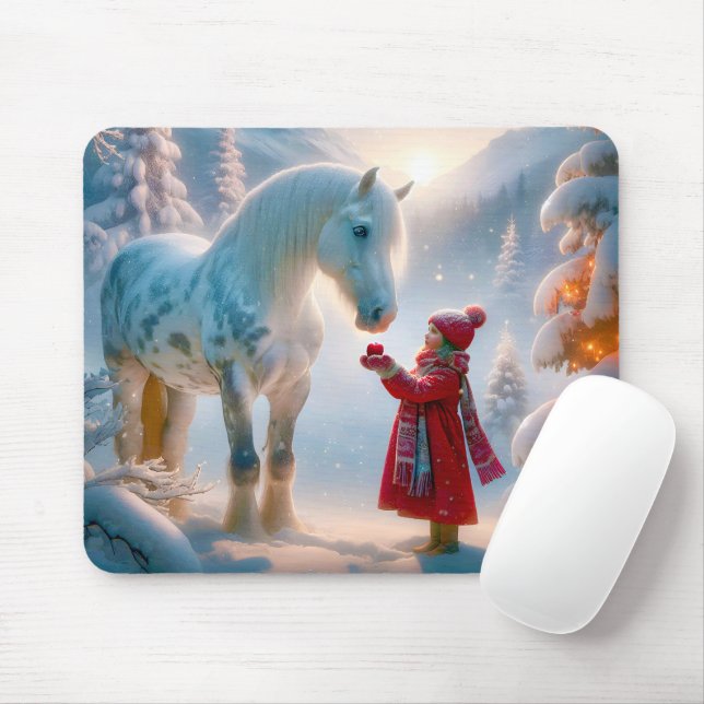 Winter White Dappled Horse Mouse Mat (With Mouse)