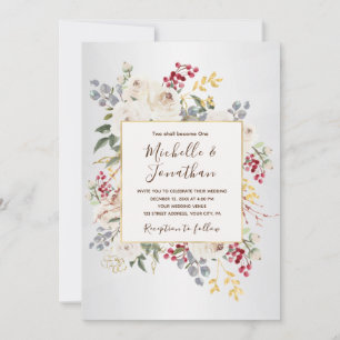 Winter White Floral All in One Christian Wedding Invitation