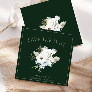 Winter White Floral and Green Christmas Wedding Save The Date