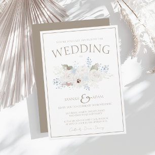 Winter White Floral and Taupe Christmas Wedding Invitation
