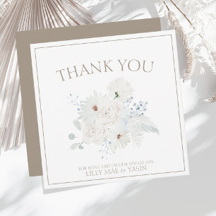Winter White Floral and Taupe Christmas Wedding Thank You Card