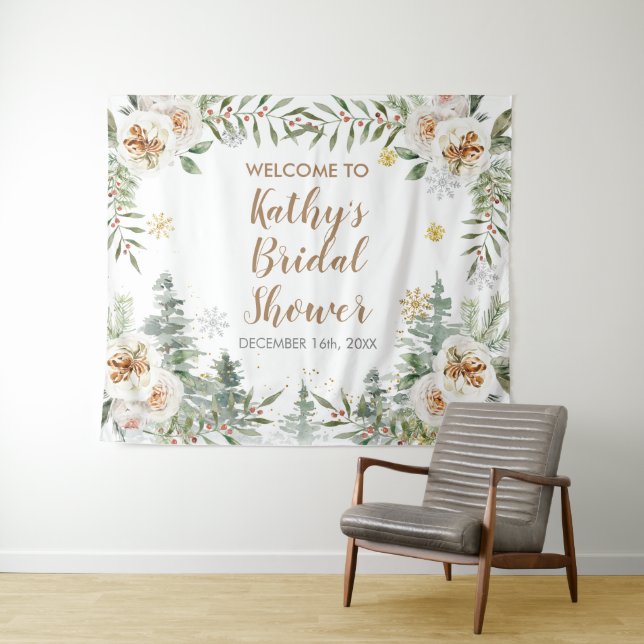 Winter White Floral Baby Shower Sign Tapestry (In Situ (Horizontal))