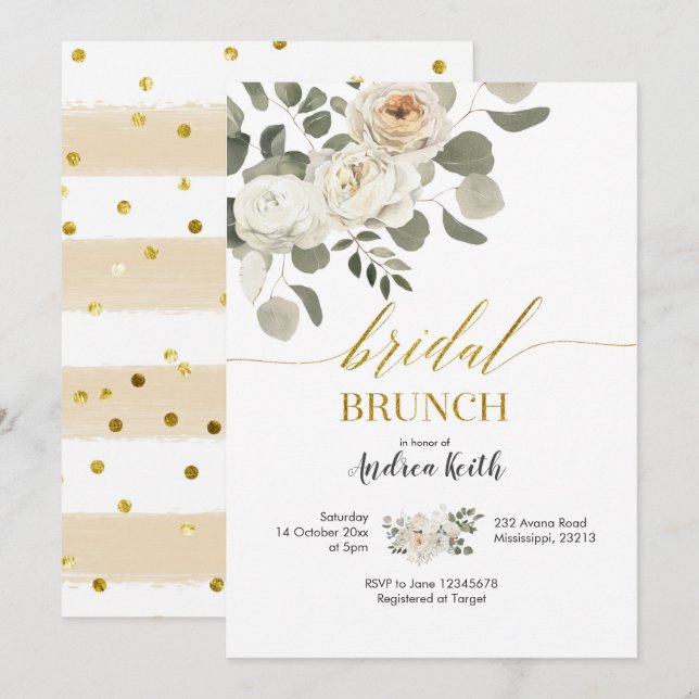Winter White Floral Bridal Brunch Invitation (Front/Back)