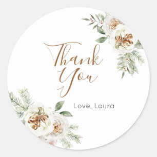 Winter White Floral Bridal Shower Classic Round Sticker
